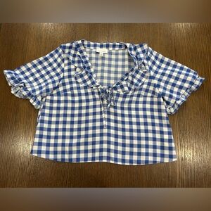 Topshop Blue and White Gingham Tie-Front Crop Top